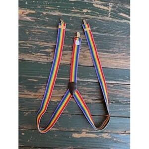Vintage Rainbow Striped Suspenders Y-Back Multi-Color Pride Adjustable Braces